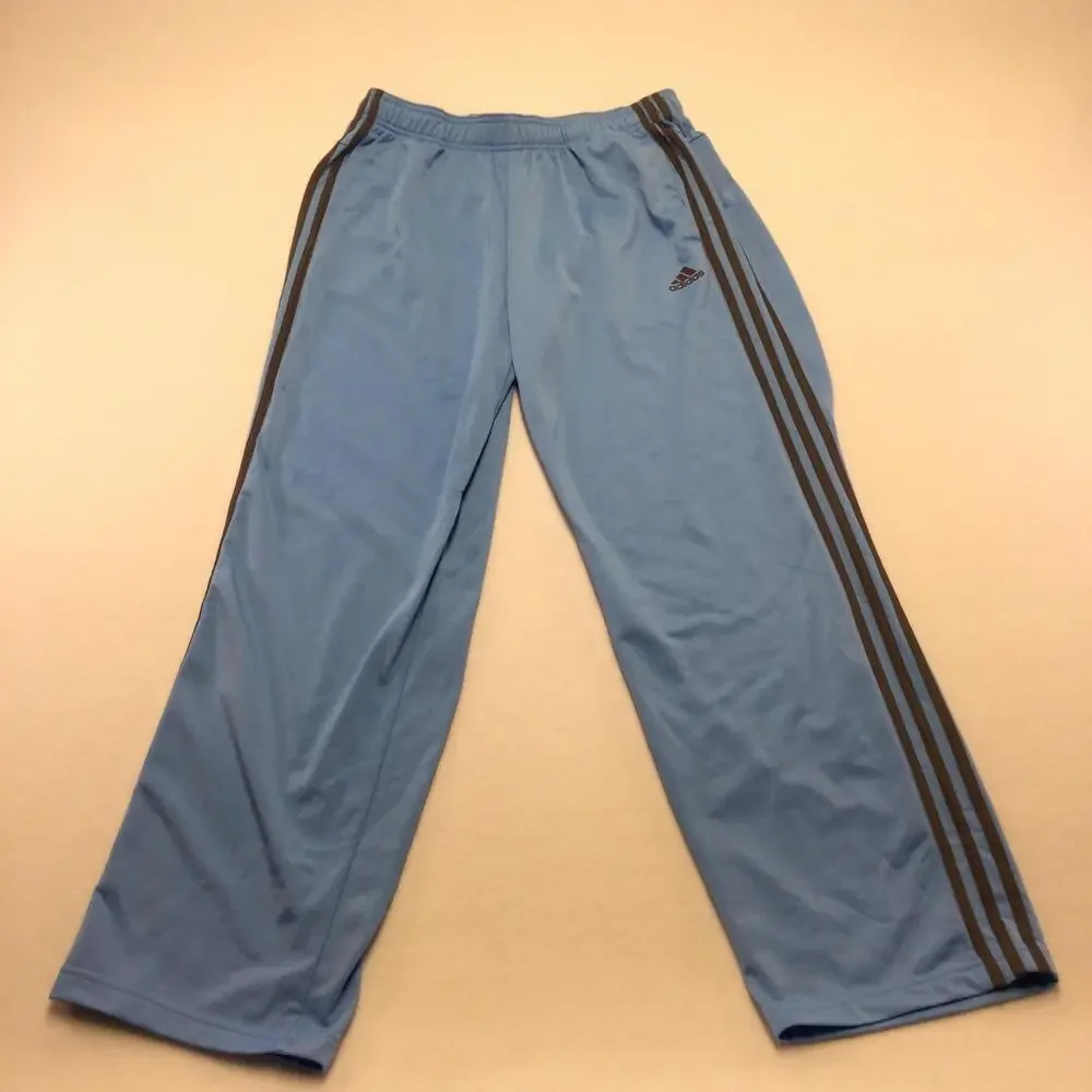 Adidas Track Pants Mens Medium Blue 3 Stripe Elastic Waist Side Pockets